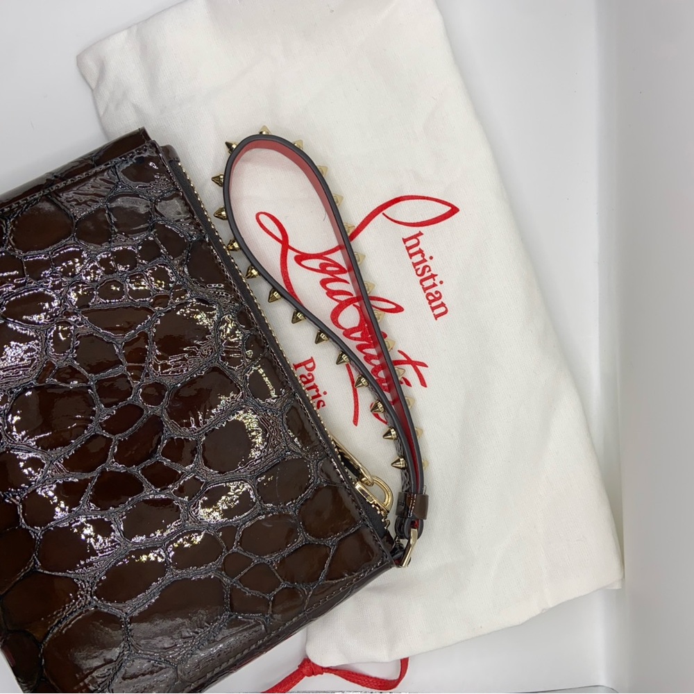 Christian Louboutin Cabata Croc Embossed Soft Pouch Spike Wristlet Mini - Picture 14 of 16